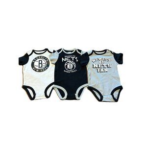 Lot of 3 Brooklyn Nets Infant 3-6 Month Black/Gray Creeper Bodysuit Snap On NWT